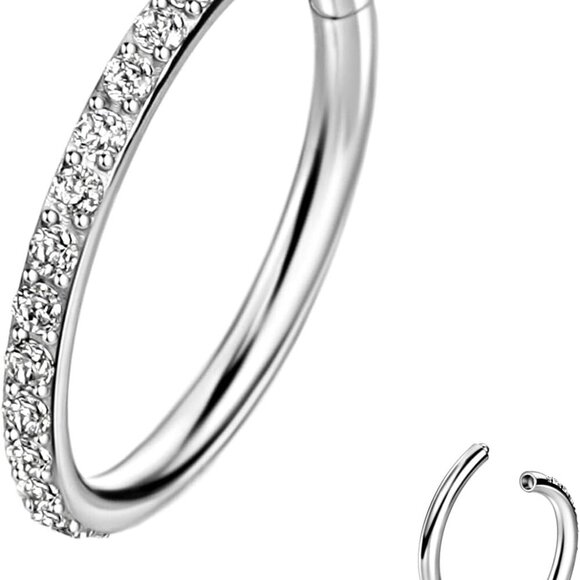 Elegant 316L Surgical Steel Nose & Cartilage Hoops with Clear CZ Stones - Picture 1 of 6